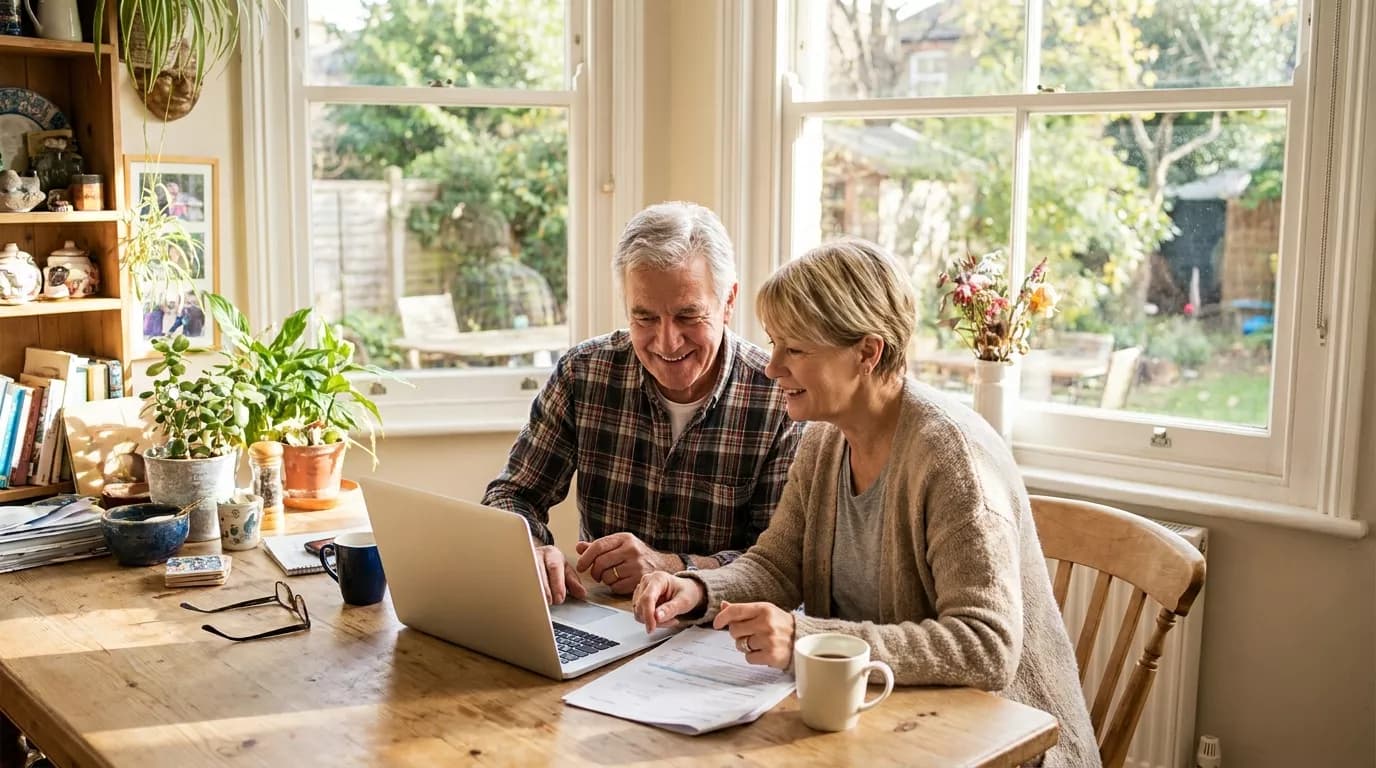 An older couple reviewing their retirement plans together